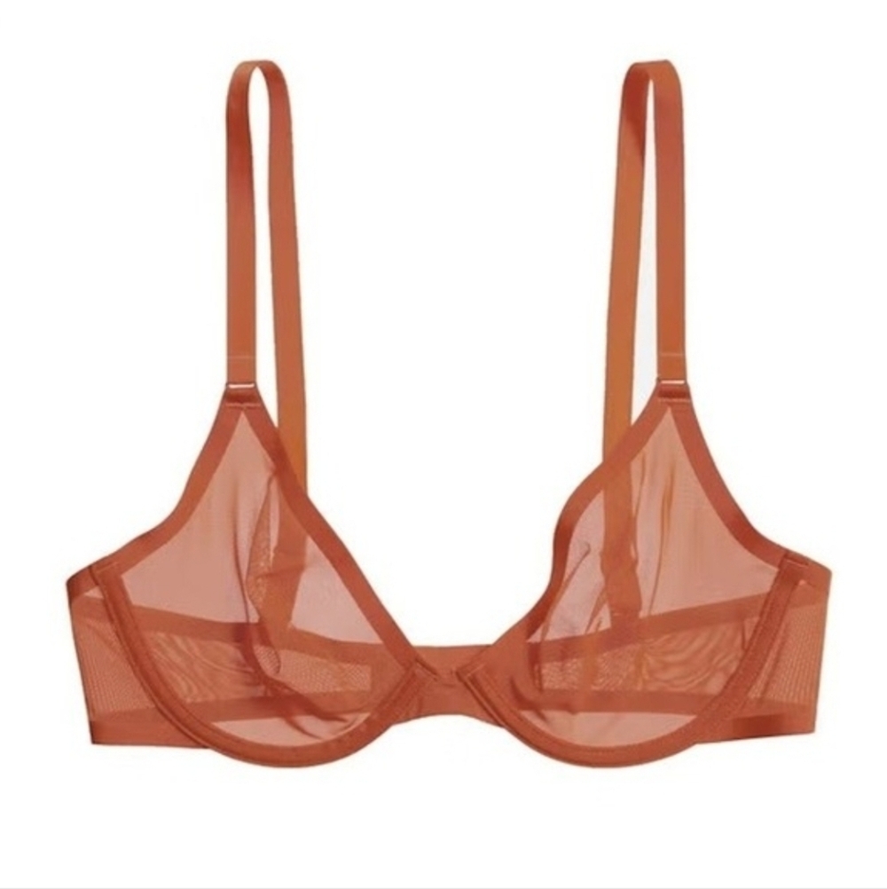 Cuup Rust Orange Sheer Mesh Plunge Bra In Clay